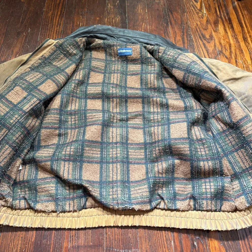 Vintage Holloway Jacket Mens‎ L Brown Tin Cloth Waxed Canvas Lined MADE IN USA